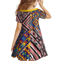 Tuvaluan and New Zealand Culture Kid Short Sleeve Dress The Art of Kolose and Taniko - Polynesian Pride