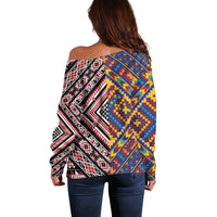 Tuvaluan and New Zealand Culture Off Shoulder Sweater The Art of Kolose and Taniko - Polynesian Pride