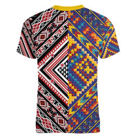 Tuvaluan and New Zealand Culture Women V-Neck T-Shirt The Art of Kolose and Taniko - Polynesian Pride