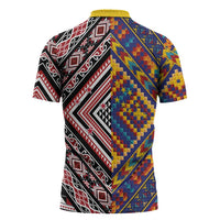 Tuvaluan and New Zealand Culture Zipper Polo Shirt The Art of Kolose and Taniko - Polynesian Pride