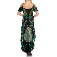 Custom New Zealand Summer Maxi Dress Silver Fern and Hei Tiki with Papua Shell Maori Tribal LT03 - Polynesian Pride