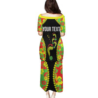 Personalised Vanuatu Running Family Matching Puletasi and Hawaiian Shirt Footprint and Hibiscus Polynesian Style