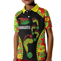 Personalised Vanuatu Running Kid Polo Shirt Footprint and Hibiscus Polynesian Style