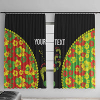 Personalised Vanuatu Running Window Curtain Footprint and Hibiscus Polynesian Style LT03 With Hooks Black - Polynesian Pride