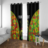 Personalised Vanuatu Running Window Curtain Footprint and Hibiscus Polynesian Style LT03 With Grommets Black - Polynesian Pride