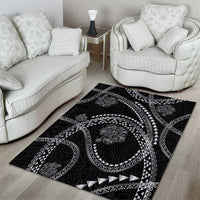 Hawaiian Kakau Art and Hisbiscus Tattoo Area Rug Tribal Pattern-Silver Style - Polynesian Pride