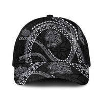 Hawaiian Kakau Art and Hisbiscus Tattoo Baseball Net Cap Tribal Pattern-Silver Style LT03 One Size Black Black - Polynesian Pride