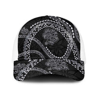 Hawaiian Kakau Art and Hisbiscus Tattoo Baseball Net Cap Tribal Pattern-Silver Style LT03 One Size White Black - Polynesian Pride
