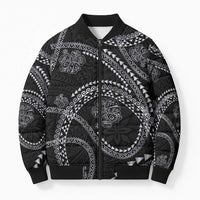 Hawaiian Kakau Art and Hisbiscus Tattoo Bomber Puffer Jacket Tribal Pattern-Silver Style - Polynesian Pride