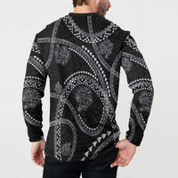 Hawaiian Kakau Art and Hisbiscus Tattoo Button Sweatshirt Tribal Pattern-Silver Style - Polynesian Pride