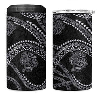 Hawaiian Kakau Art and Hisbiscus Tattoo 4 in 1 Can Cooler Tumbler Tribal Pattern-Silver Style - Polynesian Pride