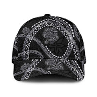 Hawaiian Kakau Art and Hisbiscus Tattoo Classic Cap Tribal Pattern-Silver Style LT03 Universal Fit Black - Polynesian Pride