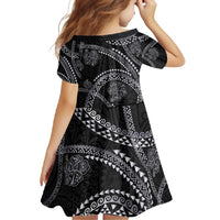 Hawaiian Kakau Art and Hisbiscus Tattoo Family Matching Long Sleeve Bodycon Dress and Hawaiian Shirt Tribal Pattern-Silver Style - Polynesian Pride