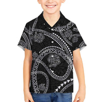 Hawaiian Kakau Art and Hisbiscus Tattoo Family Matching Short Sleeve Bodycon Dress and Hawaiian Shirt Tribal Pattern-Silver Style - Polynesian Pride