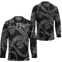 Hawaiian Kakau Art and Hisbiscus Tattoo Hockey Jersey Tribal Pattern-Silver Style LT03 - Polynesian Pride