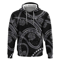 Hawaiian Kakau Art and Hisbiscus Tattoo Hoodie Tribal Pattern-Silver Style - Polynesian Pride