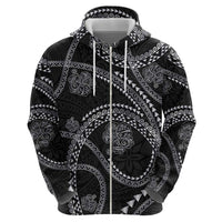 Hawaiian Kakau Art and Hisbiscus Tattoo Hoodie Tribal Pattern-Silver Style - Polynesian Pride