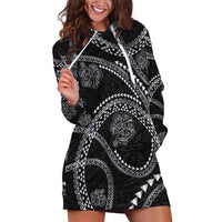 Hawaiian Kakau Art and Hisbiscus Tattoo Hoodie Dress Tribal Pattern-Silver Style - Polynesian Pride