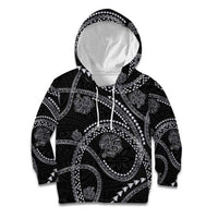 Hawaiian Kakau Art and Hisbiscus Tattoo Kid Hoodie Tribal Pattern-Silver Style - Polynesian Pride