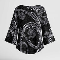 Hawaiian Kakau Art and Hisbiscus Tattoo Kimono Sleeve Blouse Tribal Pattern-Silver Style - Polynesian Pride