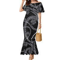 Hawaiian Kakau Art and Hisbiscus Tattoo Mermaid Dress Tribal Pattern-Silver Style - Polynesian Pride