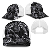 Hawaiian Kakau Art and Hisbiscus Tattoo Mesh Trucker Cap Tribal Pattern-Silver Style LT03 - Polynesian Pride