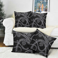 Hawaiian Kakau Art and Hisbiscus Tattoo Pillow Cover Tribal Pattern-Silver Style - Polynesian Pride