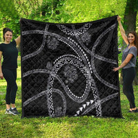 Hawaiian Kakau Art and Hisbiscus Tattoo Quilt Tribal Pattern-Silver Style - Polynesian Pride