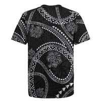 Hawaiian Kakau Art and Hisbiscus Tattoo Rugby Jersey Tribal Pattern-Silver Style - Polynesian Pride