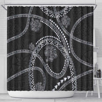 Hawaiian Kakau Art and Hisbiscus Tattoo Shower Curtain Tribal Pattern-Silver Style - Polynesian Pride