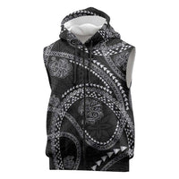 Hawaiian Kakau Art and Hisbiscus Tattoo Sleeveless Zip Hoodie Tribal Pattern-Silver Style LT03 Black - Polynesian Pride