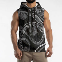 Hawaiian Kakau Art and Hisbiscus Tattoo Sleeveless Zip Hoodie Tribal Pattern-Silver Style LT03 - Polynesian Pride
