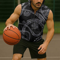 Hawaiian Kakau Art and Hisbiscus Tattoo Sleeveless Zip Hoodie Tribal Pattern-Silver Style LT03 - Polynesian Pride