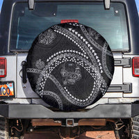 Hawaiian Kakau Art and Hisbiscus Tattoo Spare Tire Cover Tribal Pattern-Silver Style - Polynesian Pride