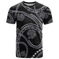 Hawaiian Kakau Art and Hisbiscus Tattoo T Shirt Tribal Pattern-Silver Style - Polynesian Pride