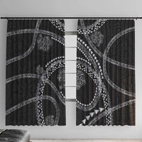 Hawaiian Kakau Art and Hisbiscus Tattoo Window Curtain Tribal Pattern-Silver Style LT03 With Hooks Black - Polynesian Pride