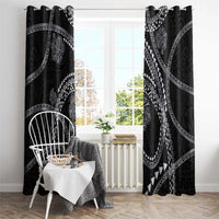 Hawaiian Kakau Art and Hisbiscus Tattoo Window Curtain Tribal Pattern-Silver Style LT03 - Polynesian Pride