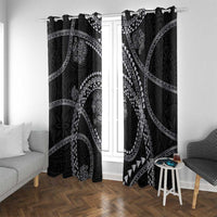 Hawaiian Kakau Art and Hisbiscus Tattoo Window Curtain Tribal Pattern-Silver Style LT03 With Grommets Black - Polynesian Pride