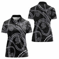 Hawaiian Kakau Art and Hisbiscus Tattoo Women Polo Shirt Tribal Pattern-Silver Style - Polynesian Pride