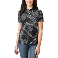 Hawaiian Kakau Art and Hisbiscus Tattoo Women Polo Shirt Tribal Pattern-Silver Style - Polynesian Pride