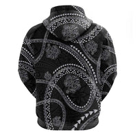 Hawaiian Kakau Art and Hisbiscus Tattoo Zip Hoodie Tribal Pattern-Silver Style - Polynesian Pride