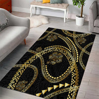Hawaiian Kakau Art and Hisbiscus Tattoo Area Rug Tribal Pattern-Gold Style - Polynesian Pride
