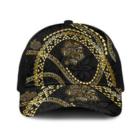 Hawaiian Kakau Art and Hisbiscus Tattoo Baseball Net Cap Tribal Pattern-Gold Style LT03 One Size Black Black - Polynesian Pride
