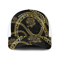 Hawaiian Kakau Art and Hisbiscus Tattoo Baseball Net Cap Tribal Pattern-Gold Style LT03 One Size White Black - Polynesian Pride