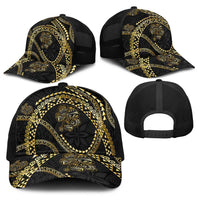 Hawaiian Kakau Art and Hisbiscus Tattoo Baseball Net Cap Tribal Pattern-Gold Style LT03 - Polynesian Pride