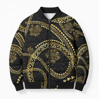 Hawaiian Kakau Art and Hisbiscus Tattoo Bomber Puffer Jacket Tribal Pattern-Gold Style - Polynesian Pride