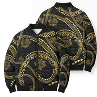 Hawaiian Kakau Art and Hisbiscus Tattoo Bomber Puffer Jacket Tribal Pattern-Gold Style - Polynesian Pride