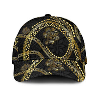 Hawaiian Kakau Art and Hisbiscus Tattoo Classic Cap Tribal Pattern-Gold Style LT03 Universal Fit Black - Polynesian Pride