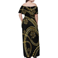 Hawaiian Kakau Art and Hisbiscus Tattoo Family Matching Off Shoulder Maxi Dress and Hawaiian Shirt Tribal Pattern-Gold Style - Polynesian Pride