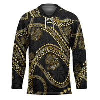 Hawaiian Kakau Art and Hisbiscus Tattoo Hockey Jersey Tribal Pattern-Gold Style - Polynesian Pride
